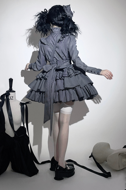 Striped Gothic Lolita Shirt + Tiered Skirt