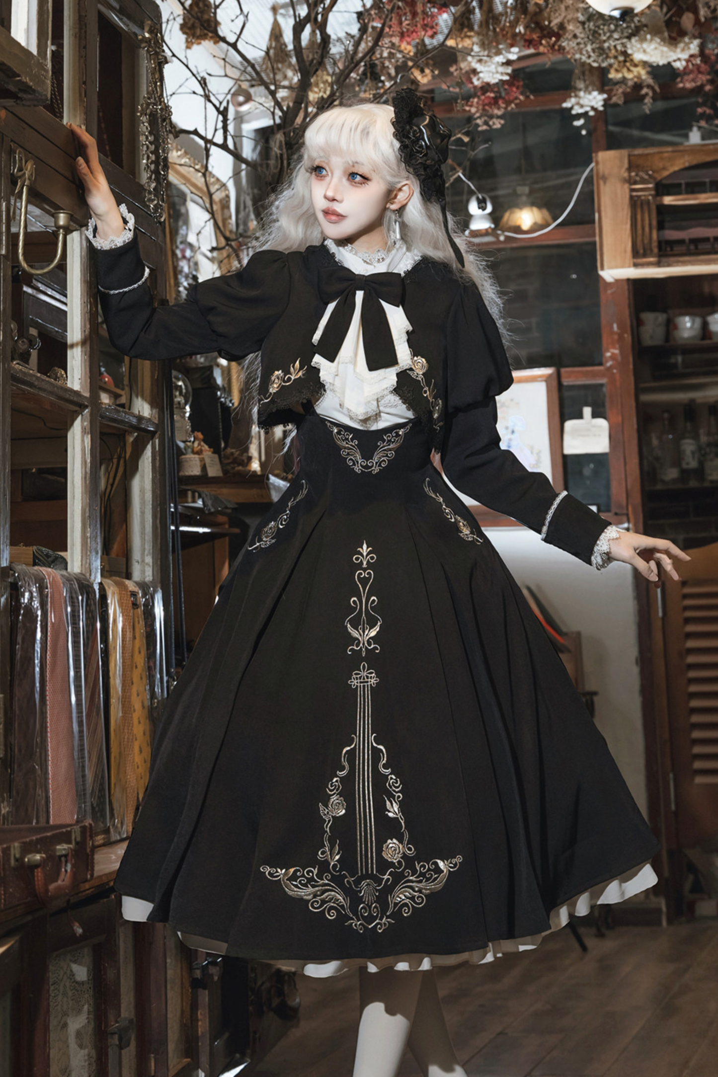 [pre-order] Gothic Dark Suspender Long Dress + Shirt + Jacket