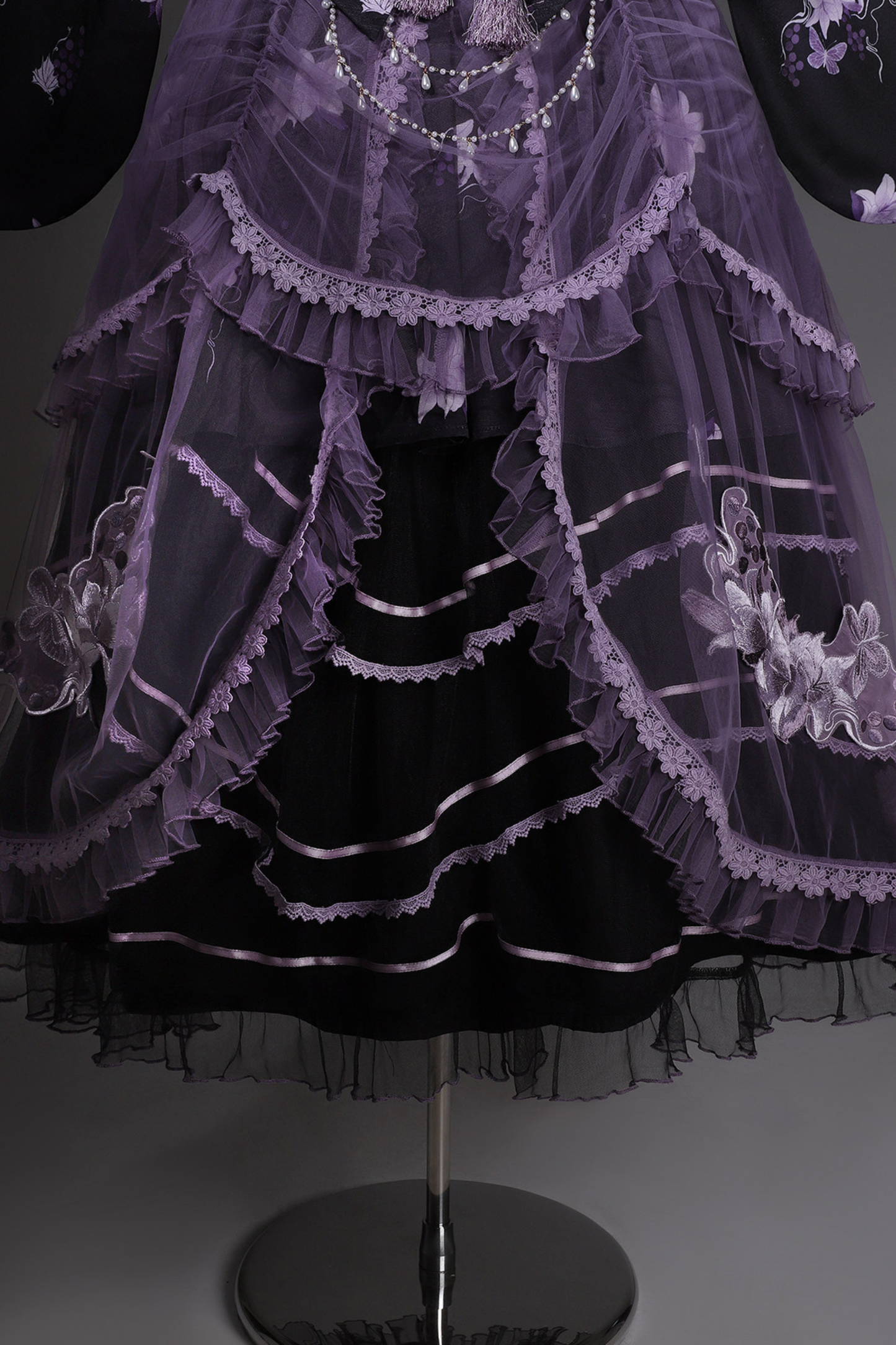 Dark Chinese-style Cross Collar Dress + Overdress + Skirt