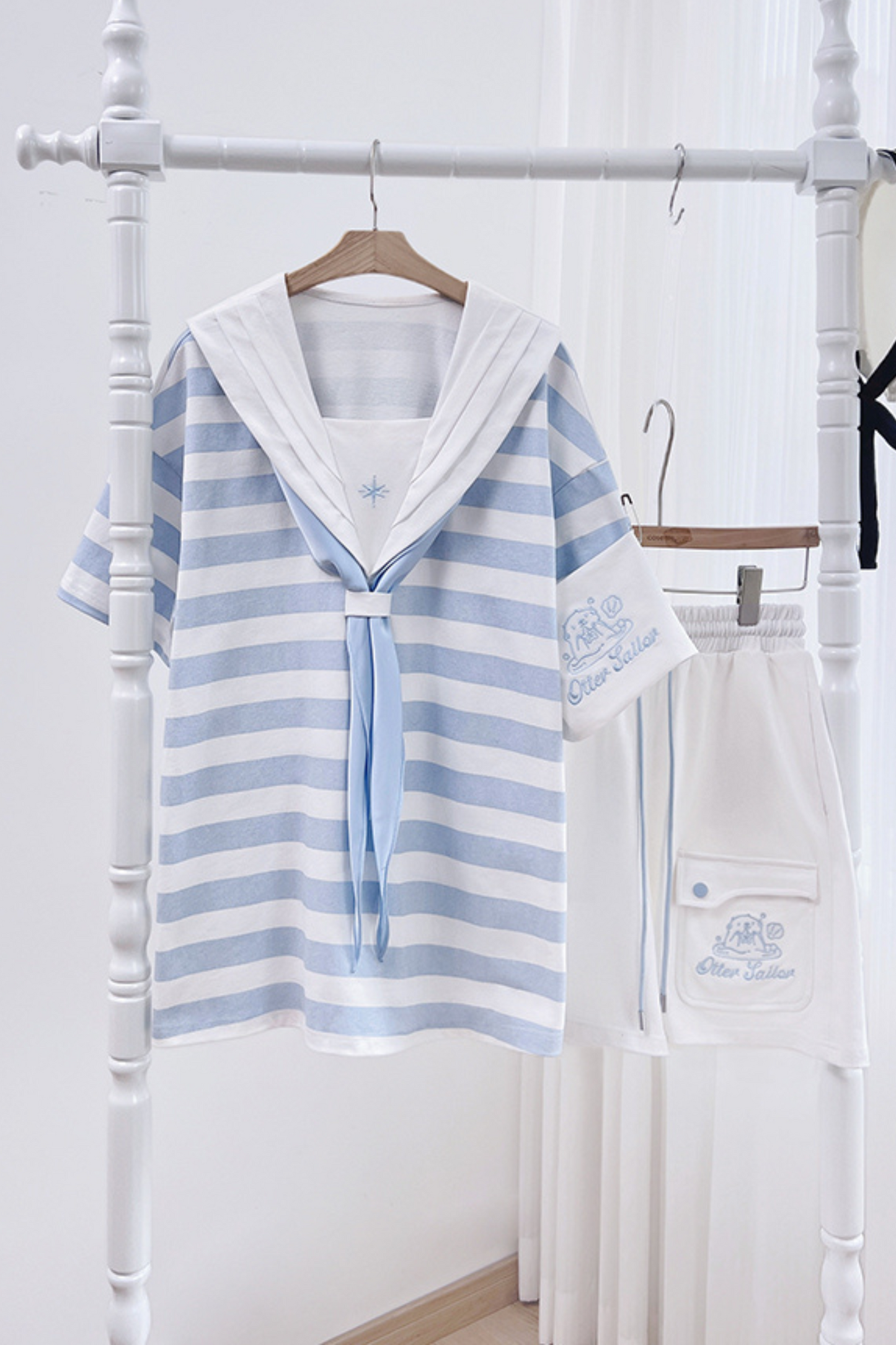 [angel Style] [pre-order] Striped Sailor Collar Subculture Top + Shorts