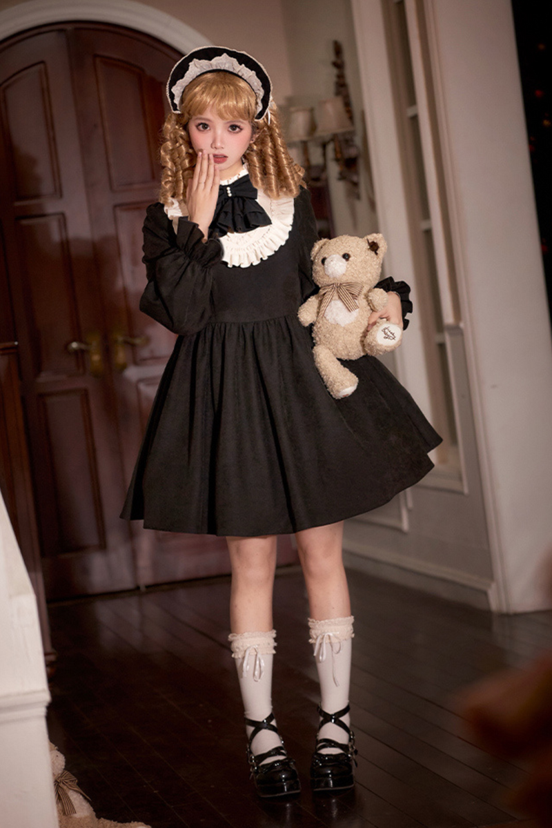 [pre-order] Dark Doll Lolita Dress + Apron + Ribbon + Headband