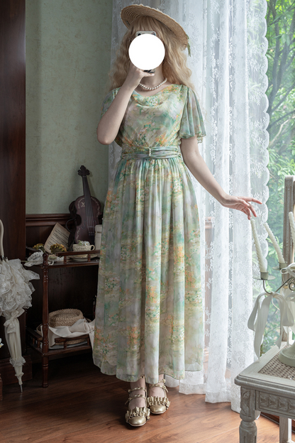 Marble Resort Chiffon Print Dress