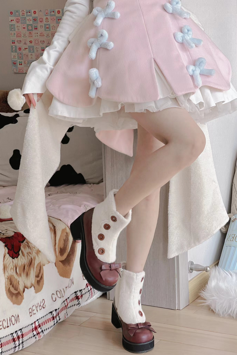 [pre-order] Retro Button Fur Socks Cover Fake Design Boots