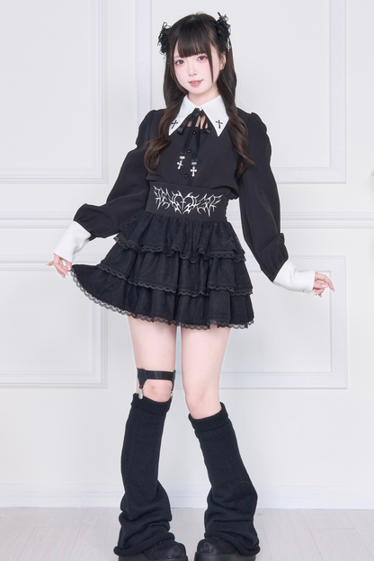 Cross Embroidery Shirt + Skirt