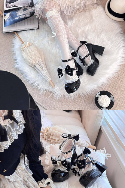 Polka Dot Lolita Ribbon High Heels