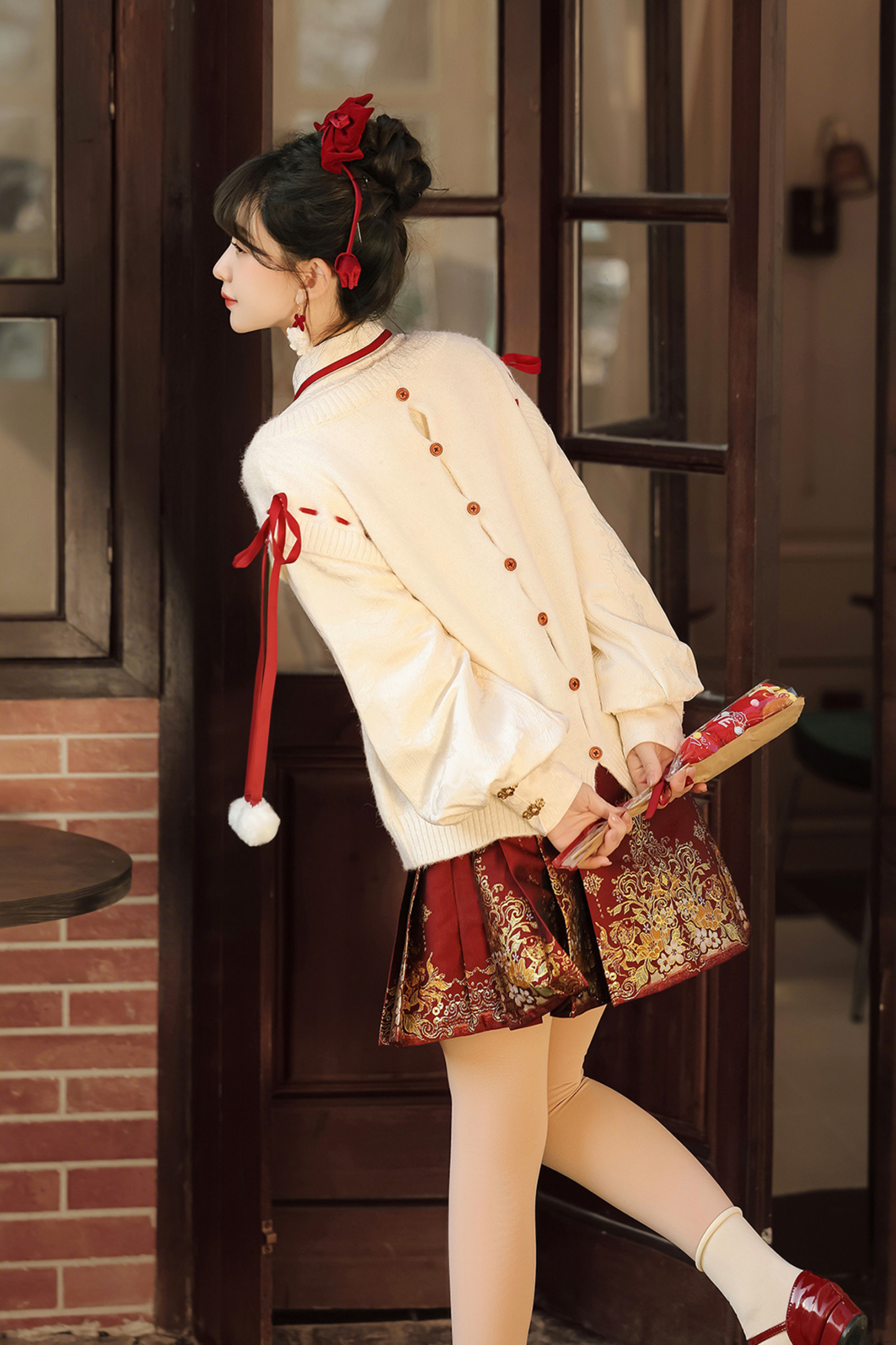 China Snow Knit Vest + Shirt + Skirt