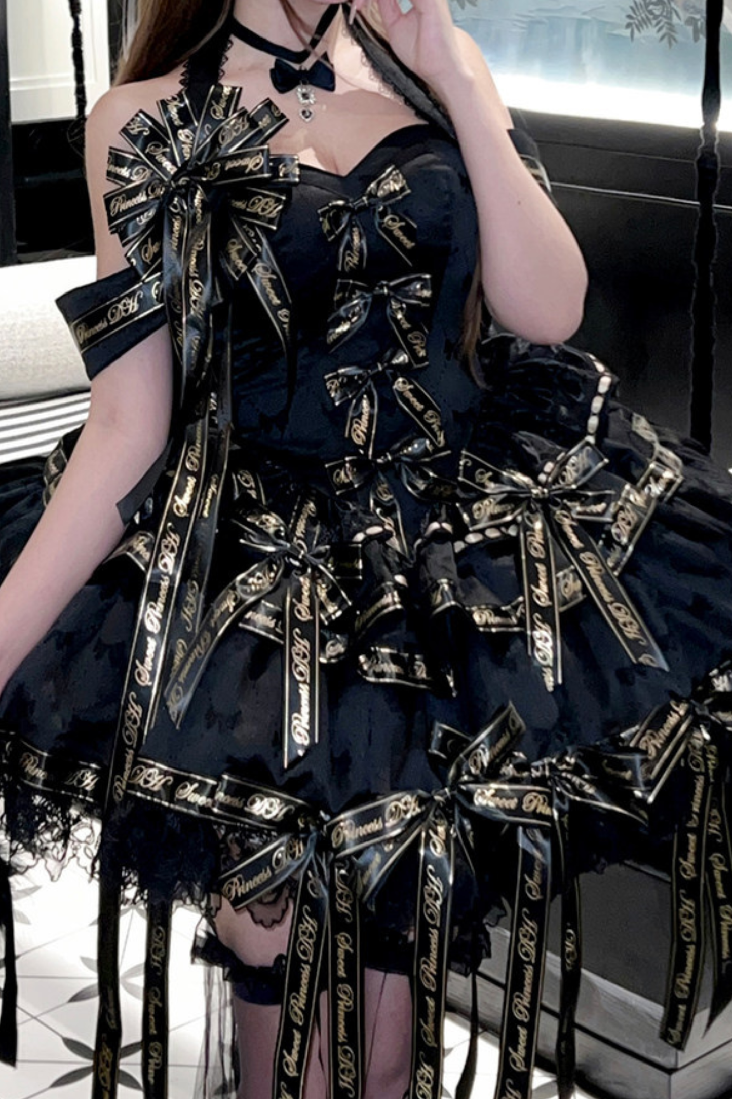 Many Logo Ribbon Princess Dress + Badge + Head Accessory + Tail