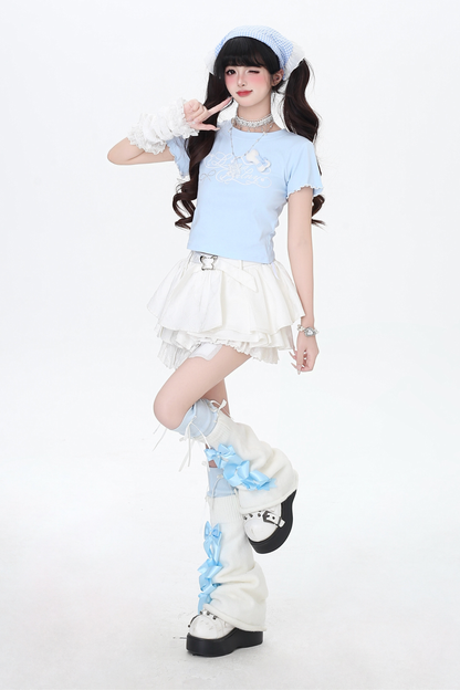 Letter Ribbon Slim Fitted T-shirt