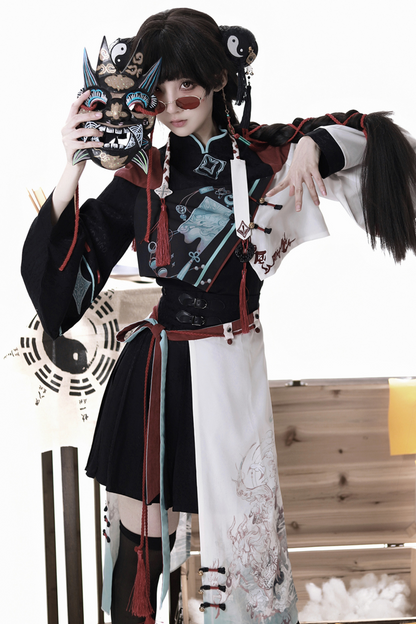 Devil's Chinese-style Jacket + Camisole + Pleated Skirt + Skirt Curtains