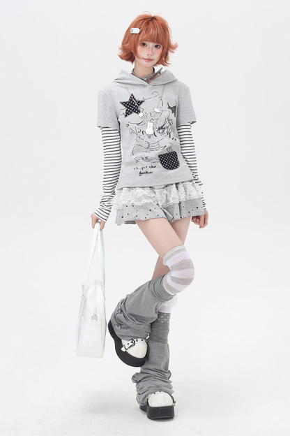 Striped Fake Two Piece Hooded Top