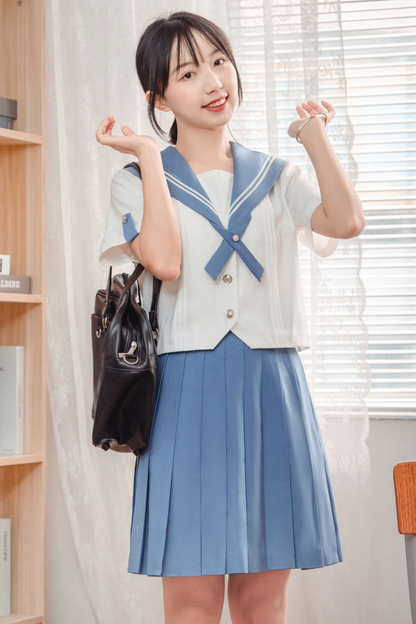 Retro College Sailor Shirt + Ribbon + Skirt