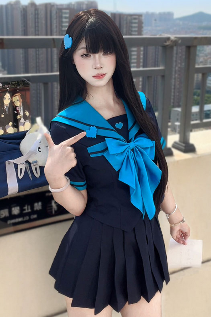 Animation Heroine Sailor Top + Pleated Skirt + Leg Covers