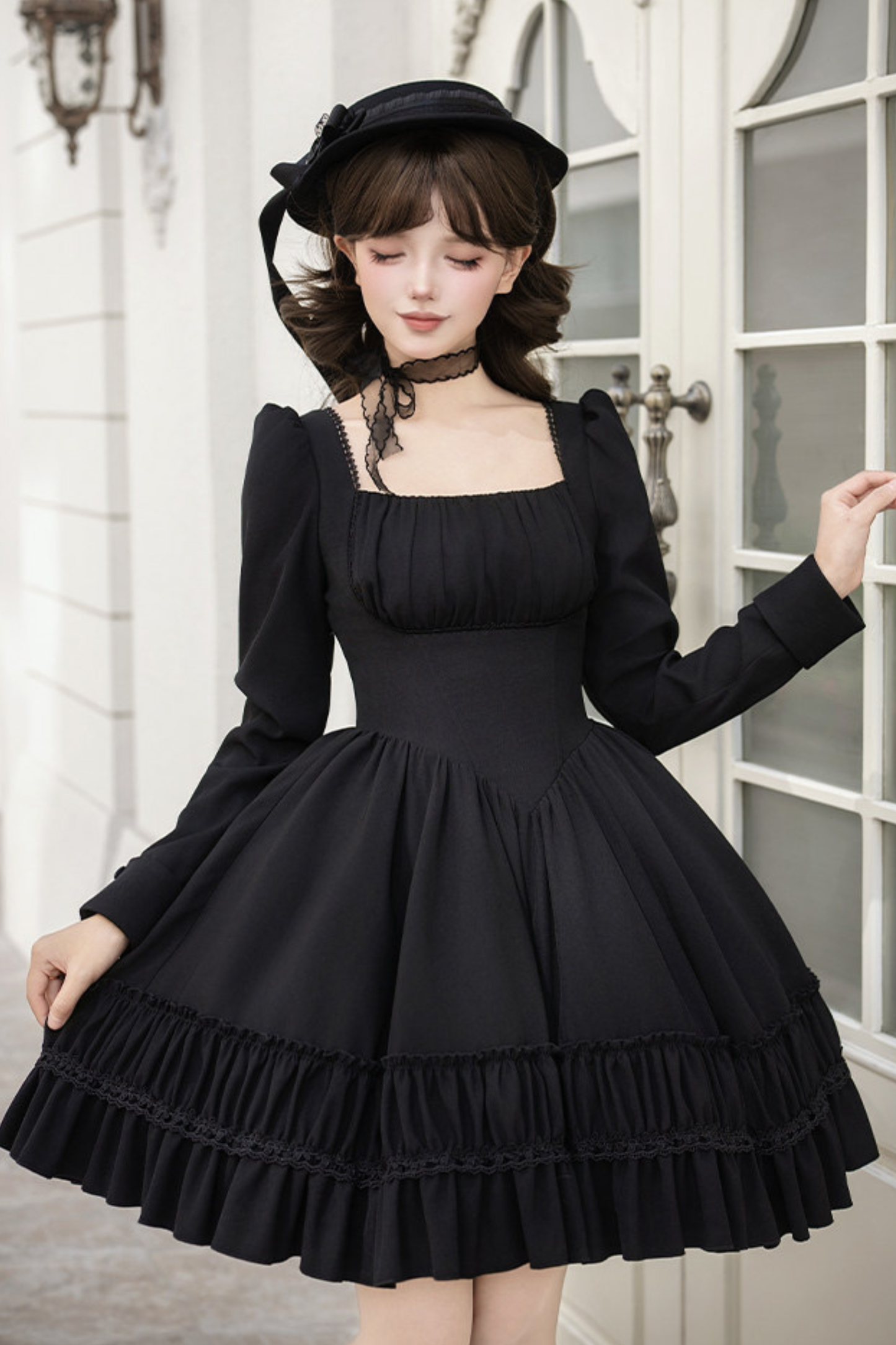 Gothic Dress + Fake Collar + Hat
