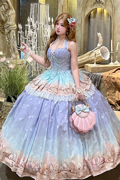 Gradient Bubble Halter Neck French Dress + Skirt