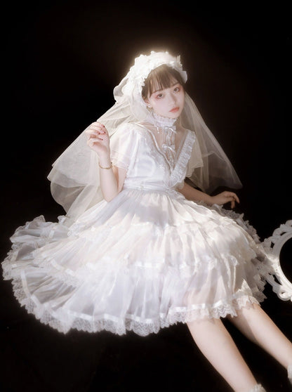 Stand Collar Ruffle Tiered Airy Dress