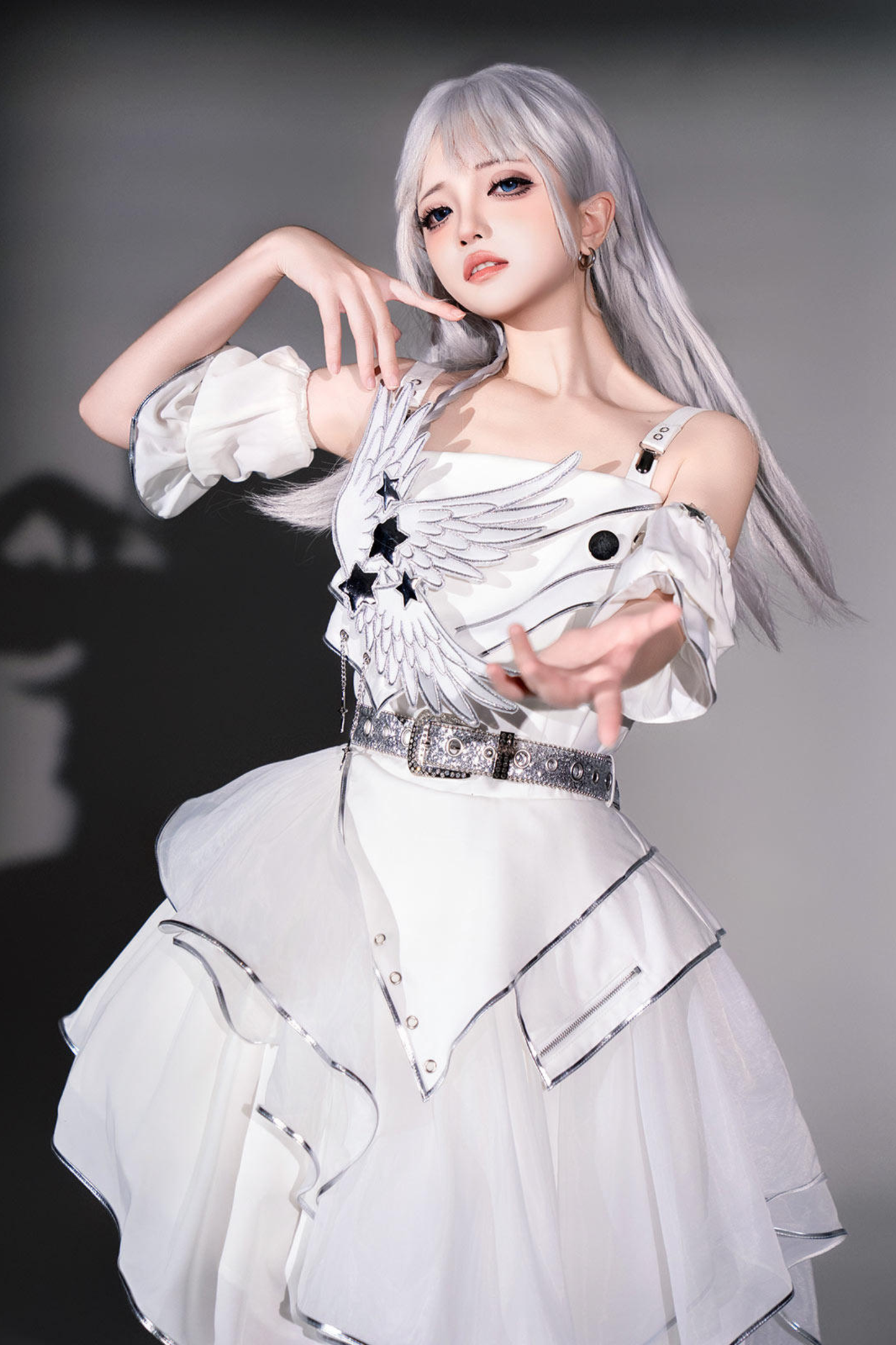 Silver Cyberpunk Lolita Dress + Sleeves + Belt