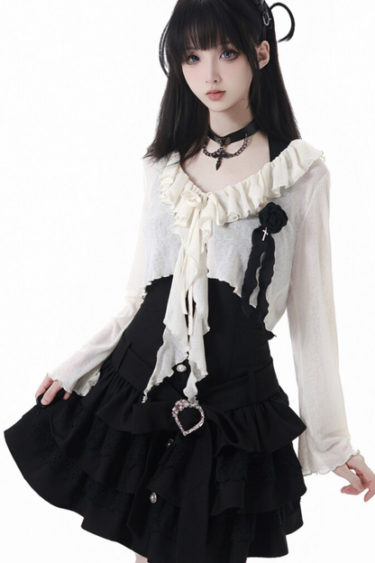 Rose Flower Lace Cardigan + Dress + Corsage