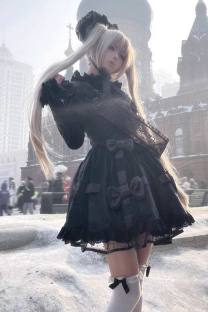 Sweetheart Lolita Suspender Skirt + Ruffle Neck Blouse + Petticoat