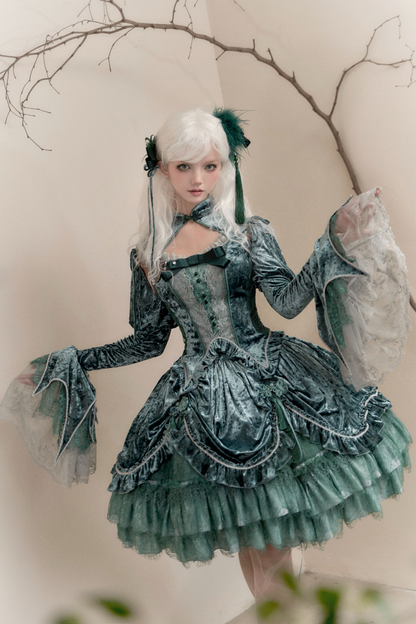 Gothic Velvet Sleeve Lolita Top + Vest + Skirt