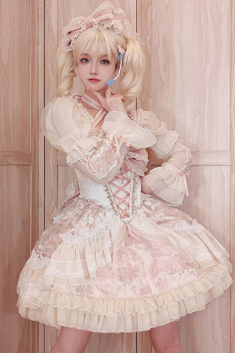 Sweet Baroque Lolita Dress + Veil + Ribbon + Headband + Tail + Sleeves