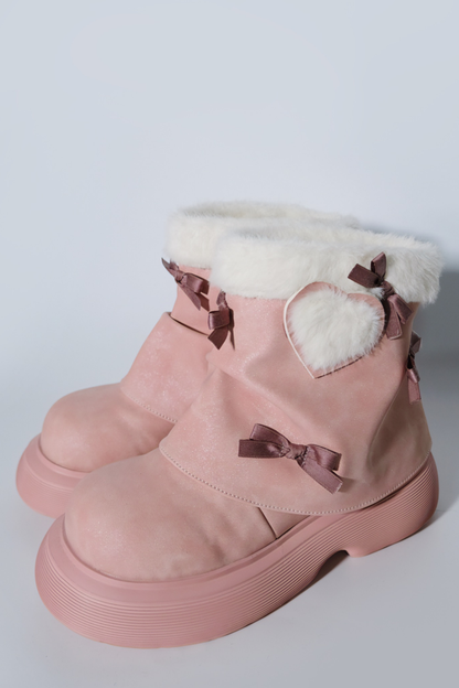 Velvet Ribbon Heart Short Boots