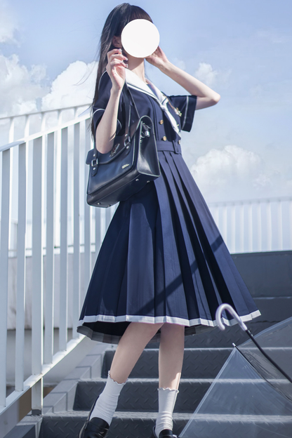 Retro College Sweet Sailor Dress + Tie + Brooch