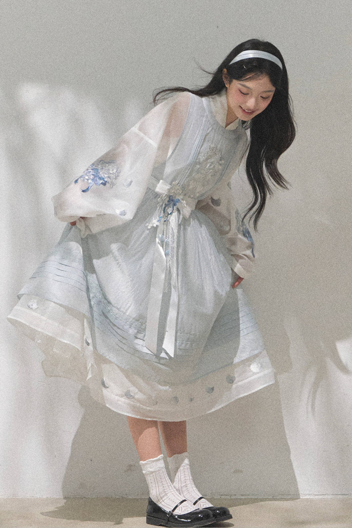 Pure White Chinese Dress + Cover Apron + Belt