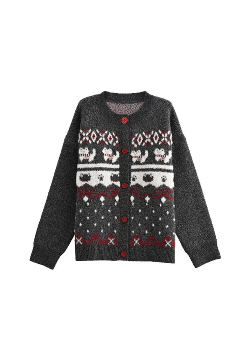 Cat Knit Sweater + Snowflake Cardigan