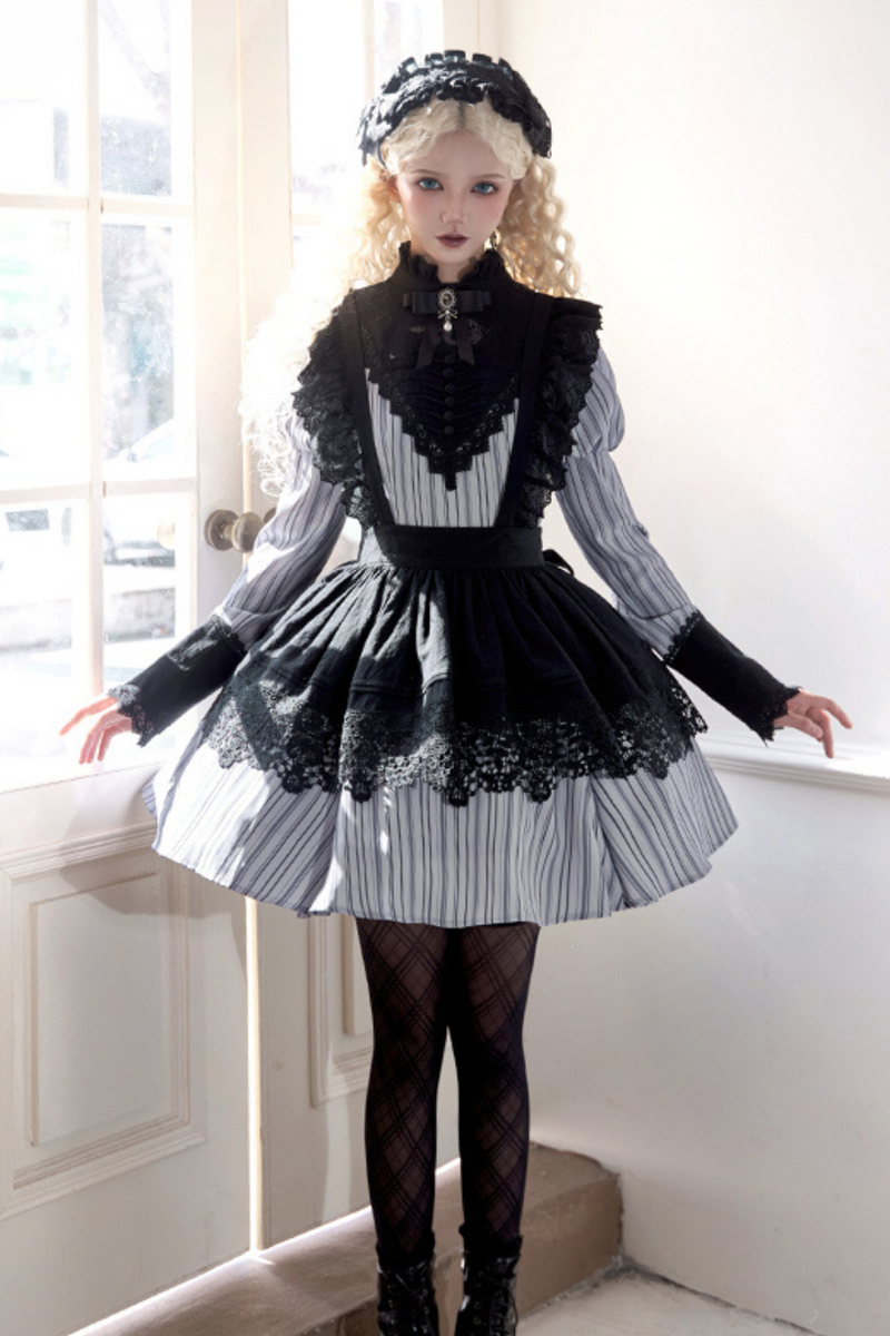 [pre-order] Stripe Lolita Dress + Apron + Necklace + Ribbon