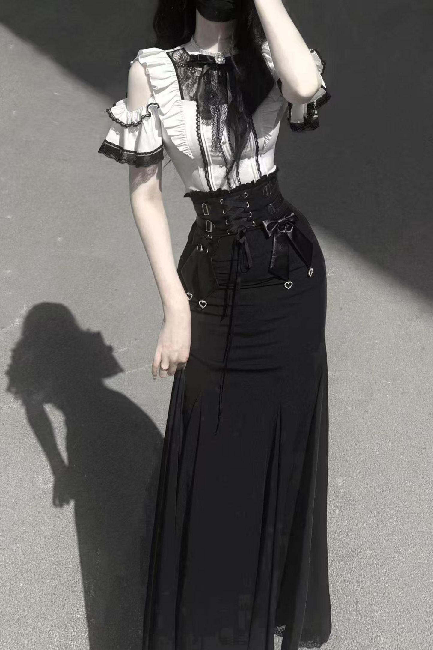 [pre-order] Off-shoulder Ruffle Tops + Mermaid Skirt + Ribbon