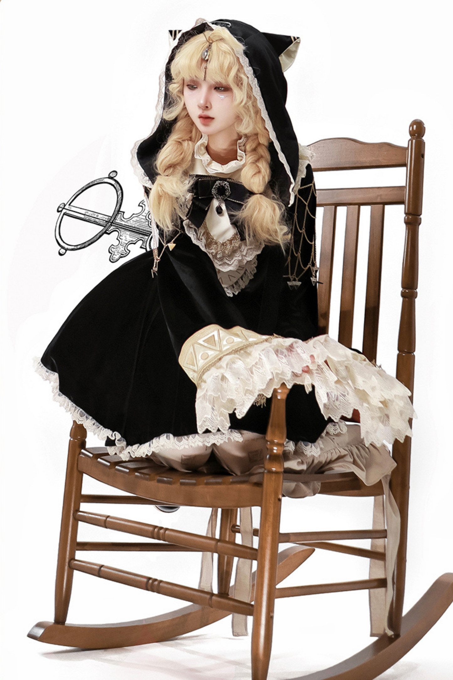 Black Cat Ruffle Clock Lolita Dress + Pumpkin Pants