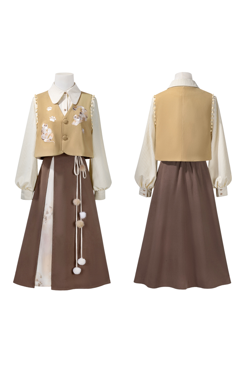 Retro Cat Vest + Top + Skirt