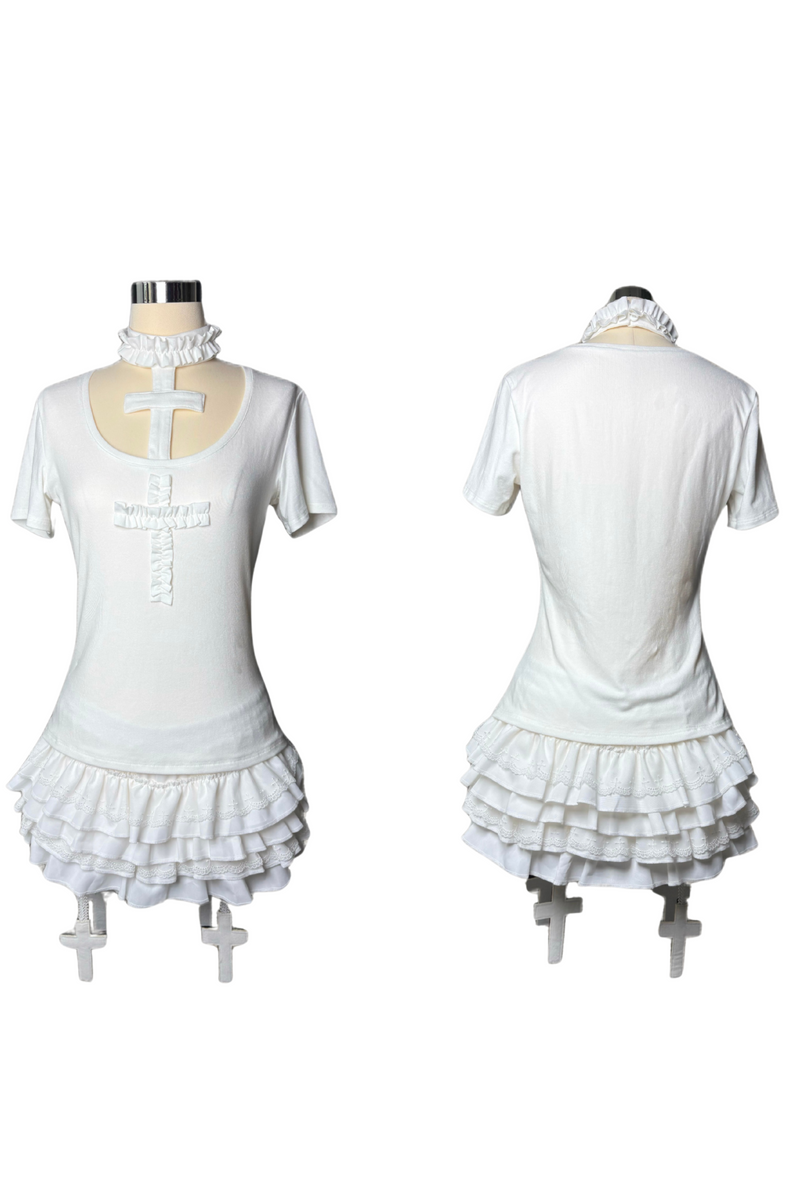 Gothic Style Cross T-shirt + Cross Collar + Pumpkin Pants