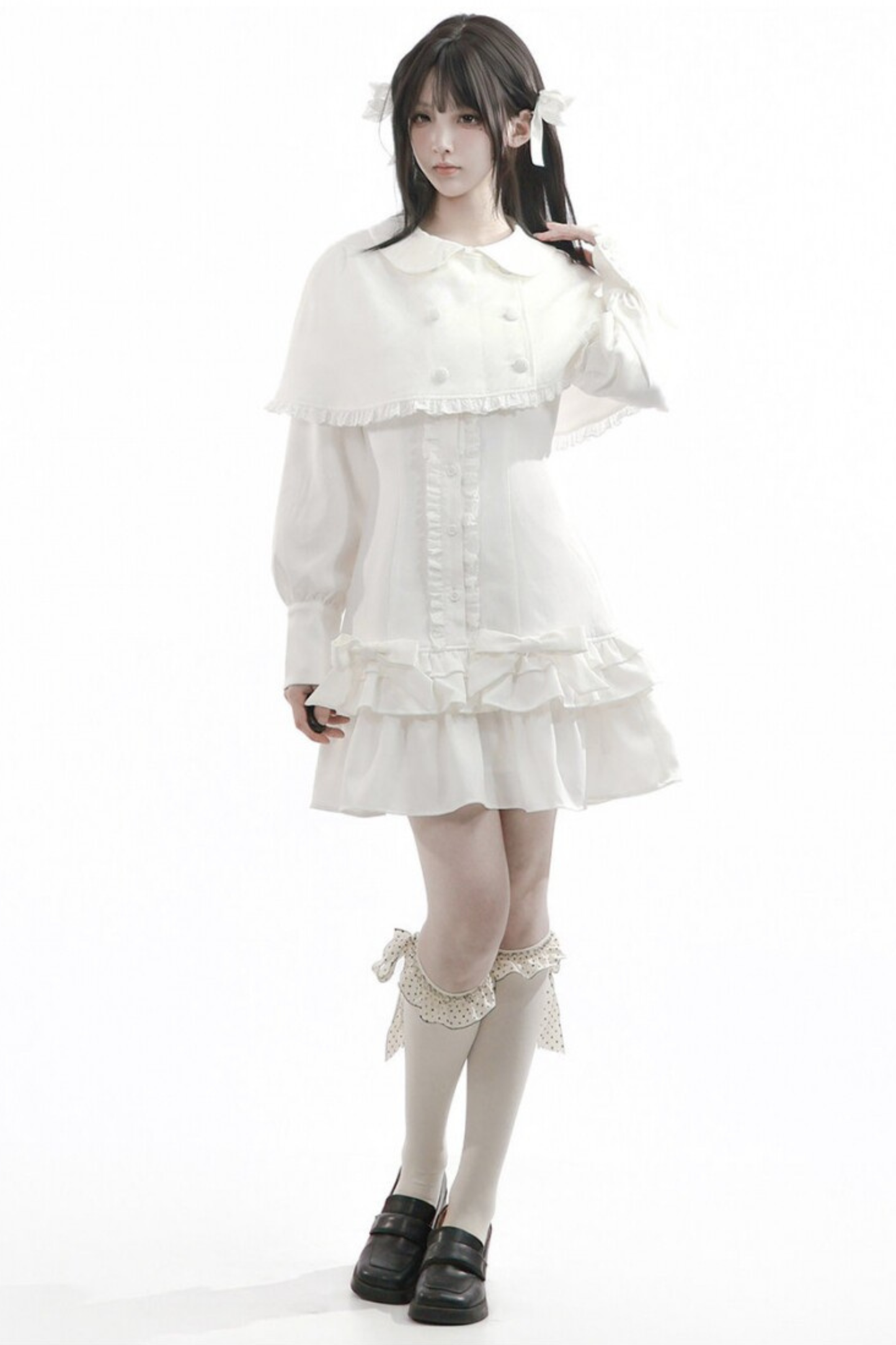 Ruffled Dress + Short Cape + Shirt + Skirt