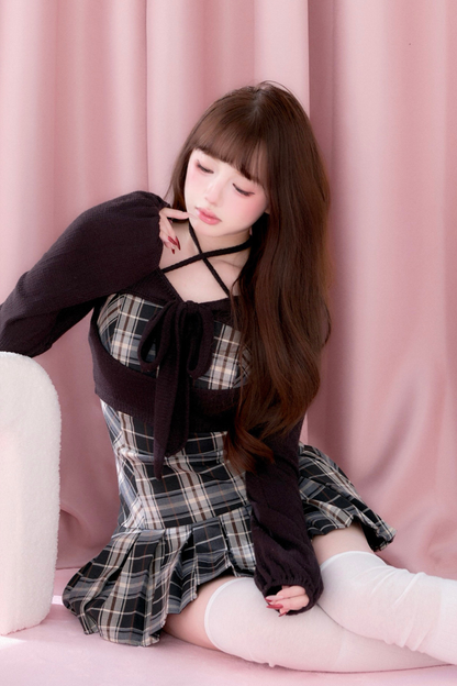Checkered Dress + Short Knit Top