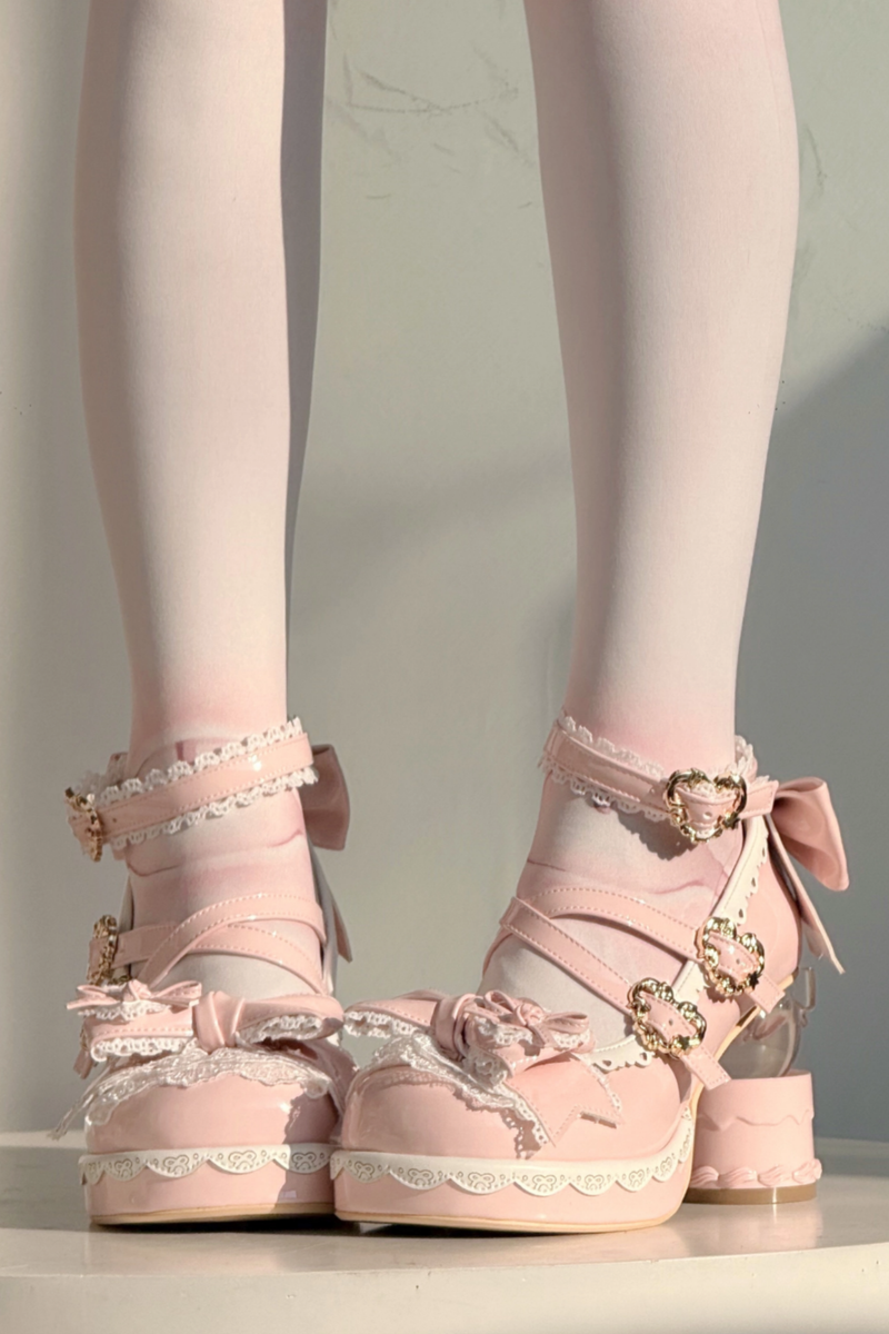Ribbon Lace Lolita Crystal Heels