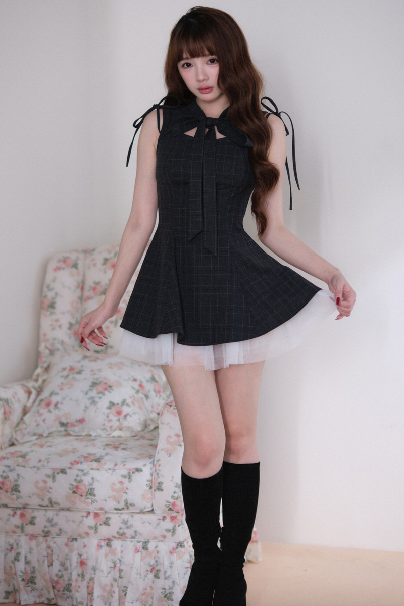 Plaid Layered Hem Sleeveless Dress