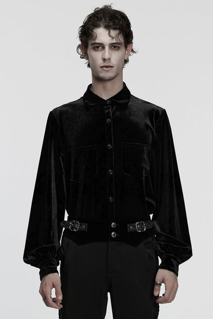Black Lapel Collar Long Puff Sleeves Gothic Blouse