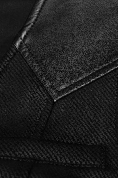 Black Sleeveless Print Stitching Metal Button Steampunk Vest
