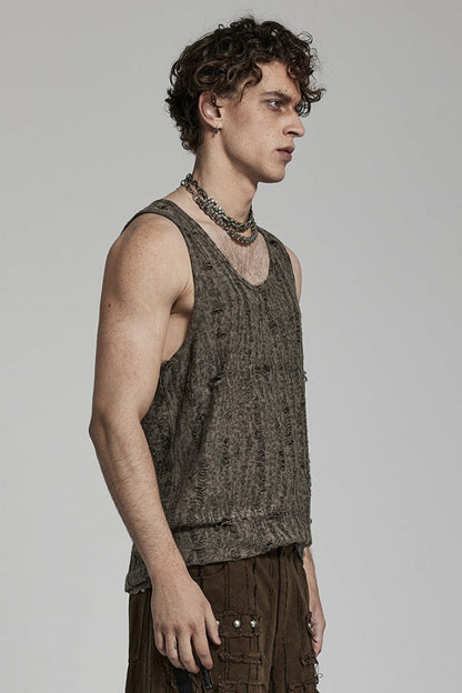 Sleeveless Print Ripped Steampunk Vest 2 Colors