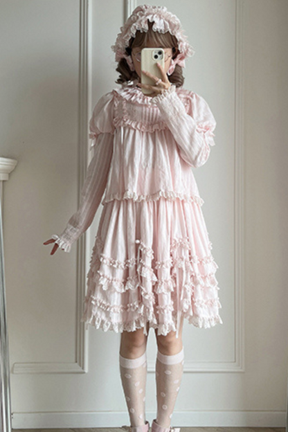 [pre-order] Marionette Lolita Jumper Skirt + Ruffle Collar Top + Flare Skirt + Lolita Dress
