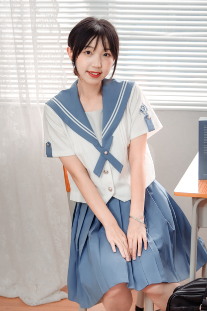 Retro College Sailor Shirt + Ribbon + Skirt