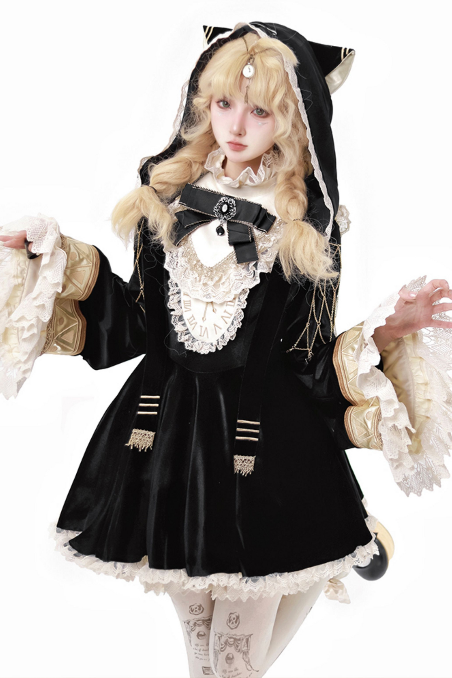 Black Cat Ruffle Clock Lolita Dress + Pumpkin Pants