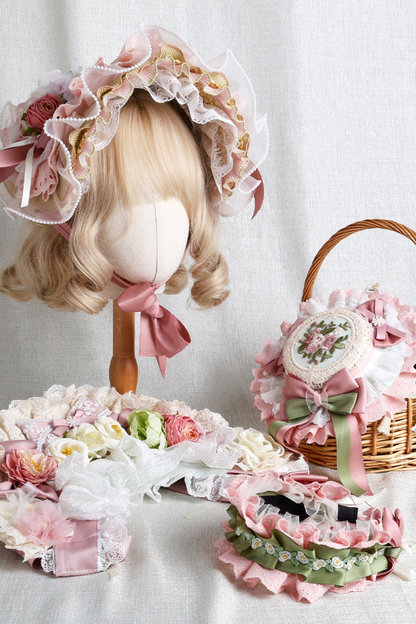 Country Bouquet Lolita Hood + Flat Hat + Clip Hat + Hair Band