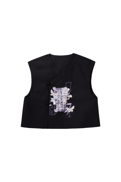 Dark Chinese-style Top + Vest + Shorts + Necklace