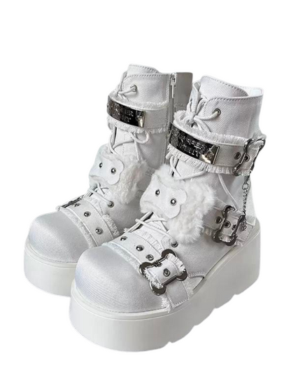 Small Bone Denim Round Toe Platform Short Boots