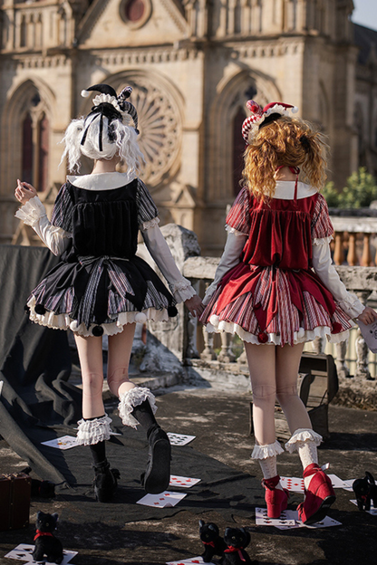 Doll Circus Pierrot Lolita Dress + Headband + Belt + Ribbon + Headband + Panel