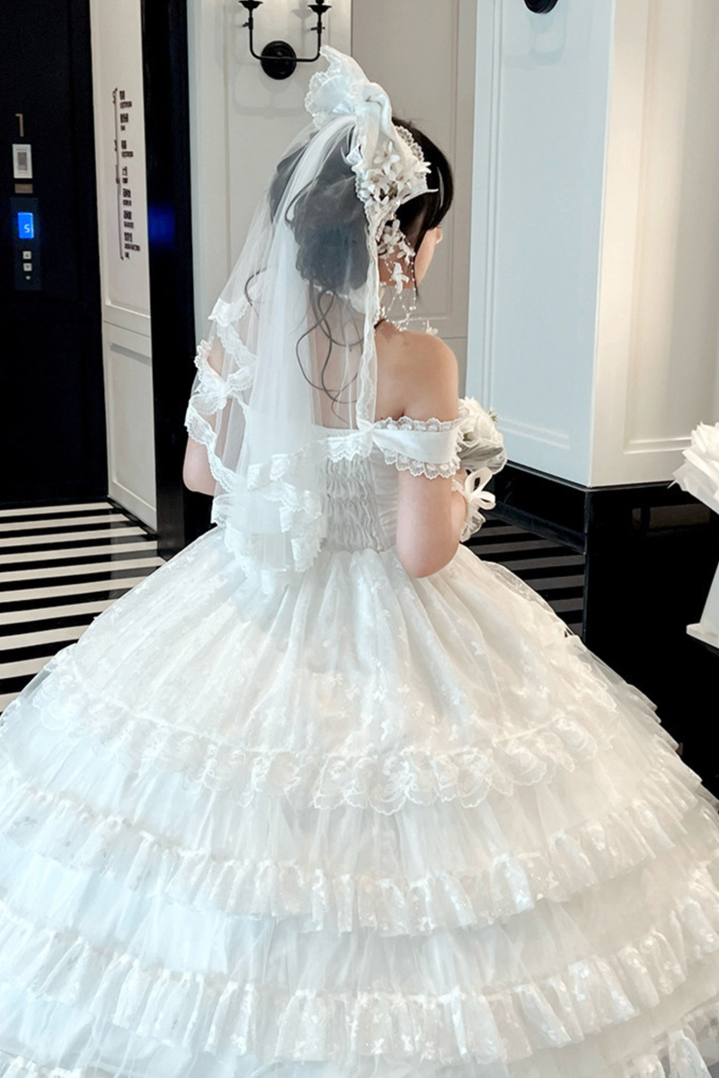 Pure Bridal Lolita Dress + Veil + Waist Belt