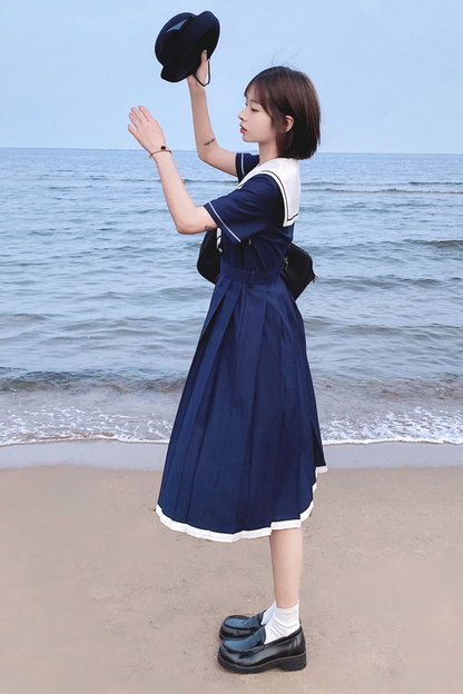 Retro College Sweet Sailor Dress + Tie + Brooch