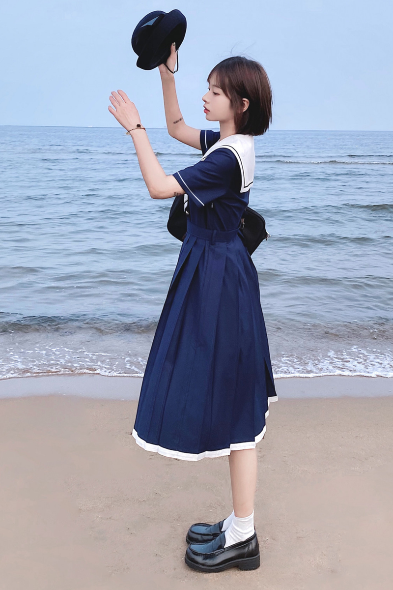 Retro College Sweet Sailor Dress + Tie + Brooch